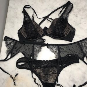 Adore me black polka mesh and lace set